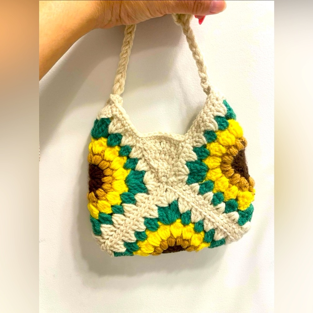 Handmade Boho Sunflowers Granny Square Bag, Tote Bag, Woman Gift , Cute Bags ,